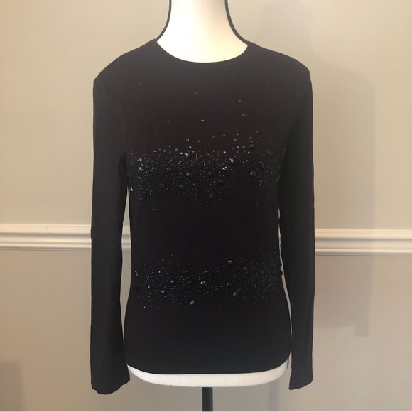 Kasper black Knit Embellished L/S Tee Size M - Picture 1 of 7